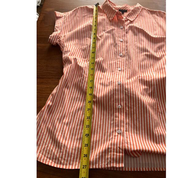 Talbots Medium Womens Blouse Button Up Striped Orange White Short Sleeve Tie - Picture 3 of 6